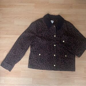 J Crew chore jacket Medium Roasted Cocoa Black Field Barn animal print corduroy